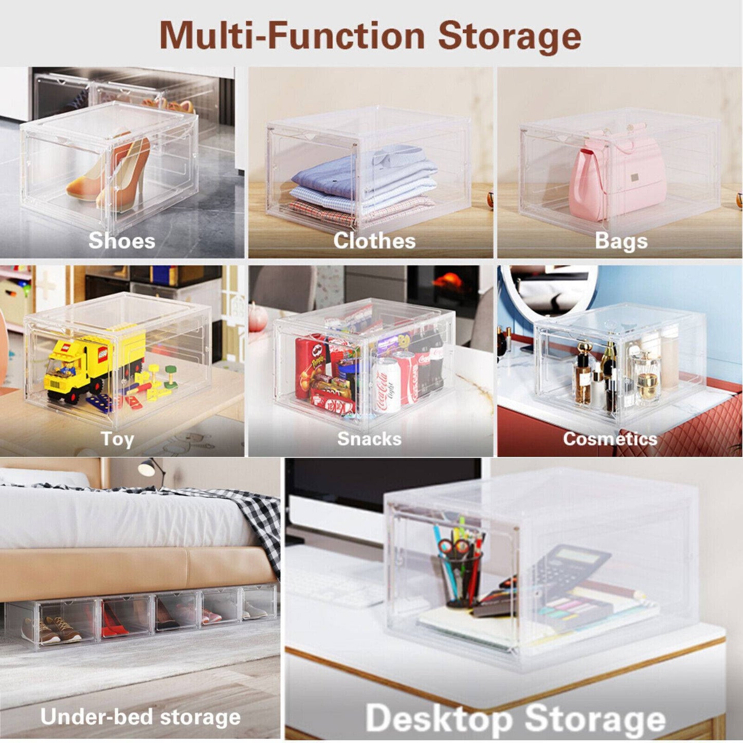 1–5x Clear Shoe Storage Boxes – Foldable, Stackable, Transparent Organizer Cases