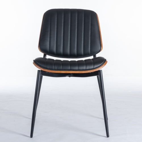 Mid-Century Modern Dining Chairs (Set of 2) – Black Faux Leather with Walnut Bentwood Back & Metal Legs