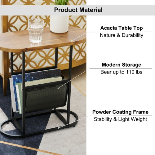 Acacia Oval Side Table – Compact Living Room Storage with Magazine Organizer (Set of 2)