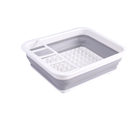 Foldable Plastic Dish Drying Rack – Kitchen Storage Organizer with Drain Tray