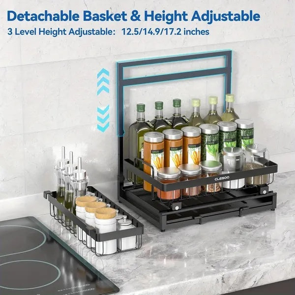 2-Tier Metal Under Sink Organizer with Sliding Drawer – Pull-Out Storage Rack for Kitchen & Bathroom