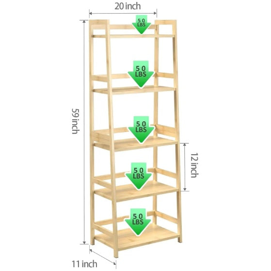5-Tier Bamboo Bookshelf – Modern Tall Bookcase & Storage Organizer for Home, Office, or Corner Display