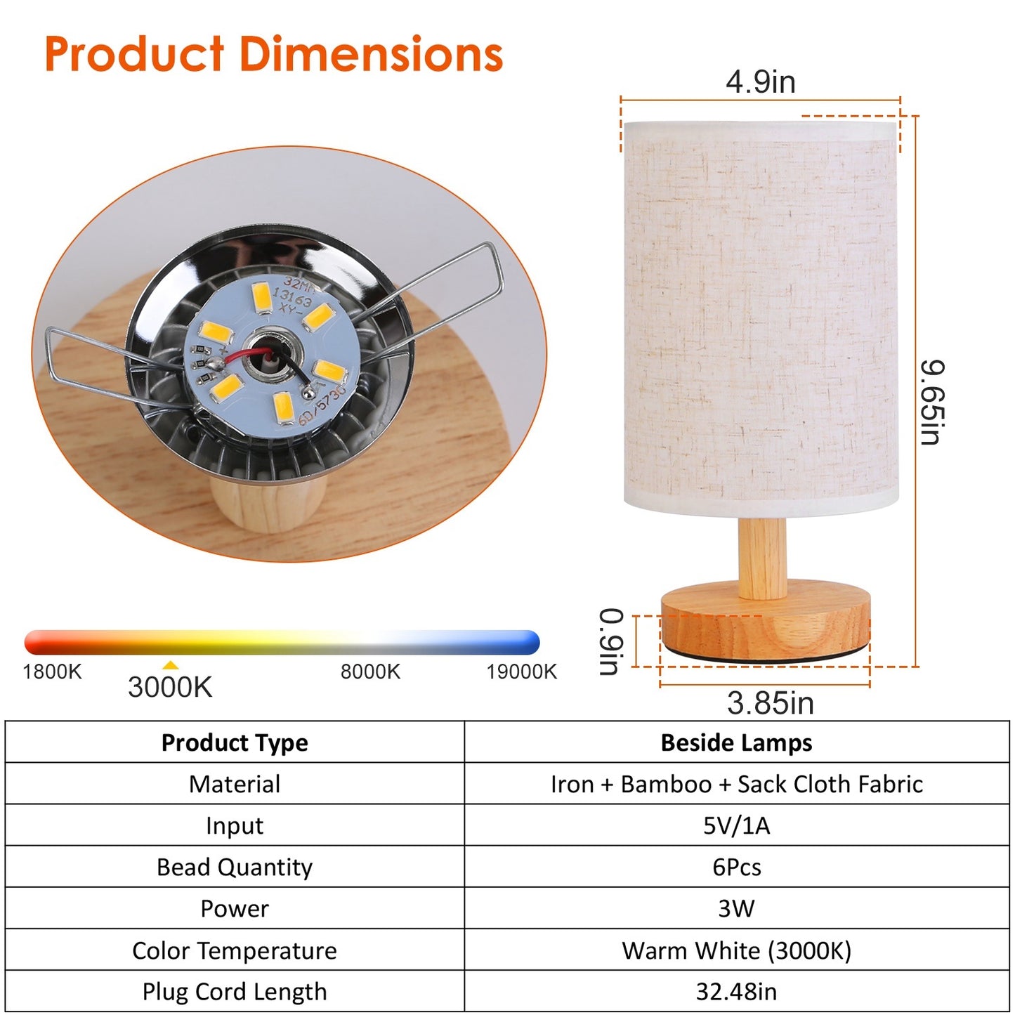 Modern Bedside Lamp with USB Plug – Warm White Light, Minimalist Nightstand Lamp for Bedroom or Dorm
