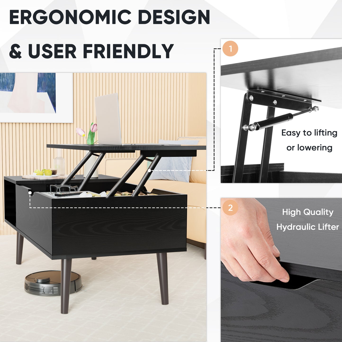 Modern Coffee Table for Living Room – Stylish and Functional Centerpiece - Black or Wood