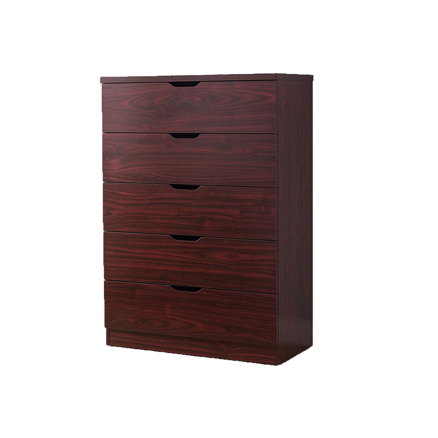 5-Drawer Bedroom Dresser – Mahogany Finish with Cut-Out Handles