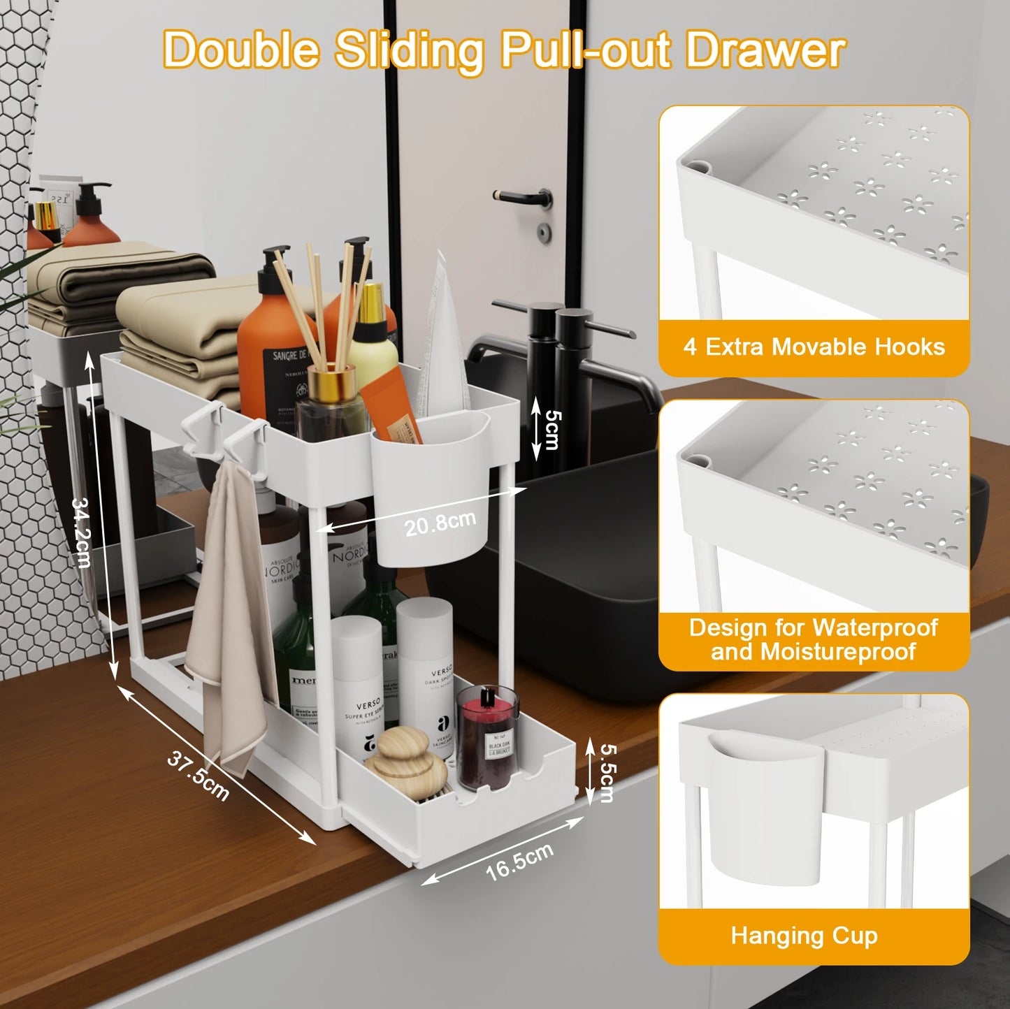 2-Pack 2-Tier Sliding Cabinet Organizer – Under Sink Storage Rack for Kitchen & Bathroom