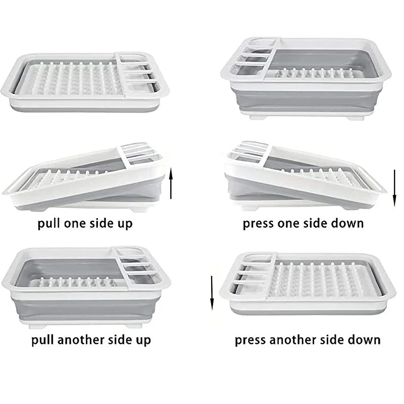 Foldable Plastic Dish Drying Rack – Kitchen Storage Organizer with Drain Tray