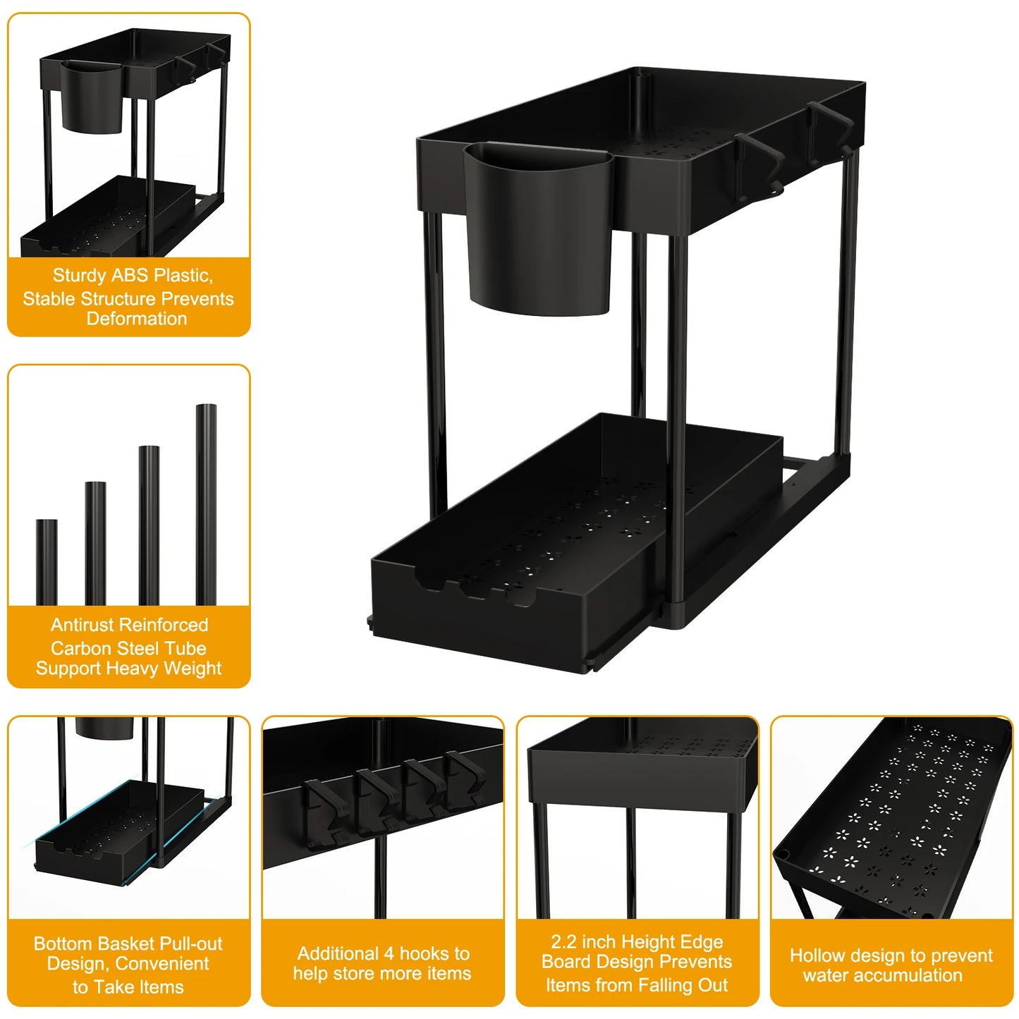 2-Pack 2-Tier Sliding Cabinet Organizer – Under Sink Storage Rack for Kitchen & Bathroom