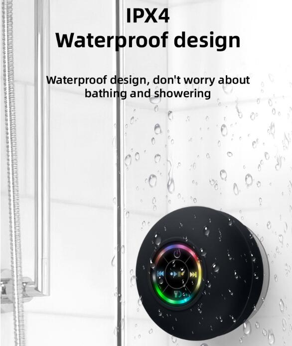 Waterproof Bluetooth Speaker with LED Light – Large Suction Cup, Portable & Shower-Ready for Bathroom or Outdoor Use