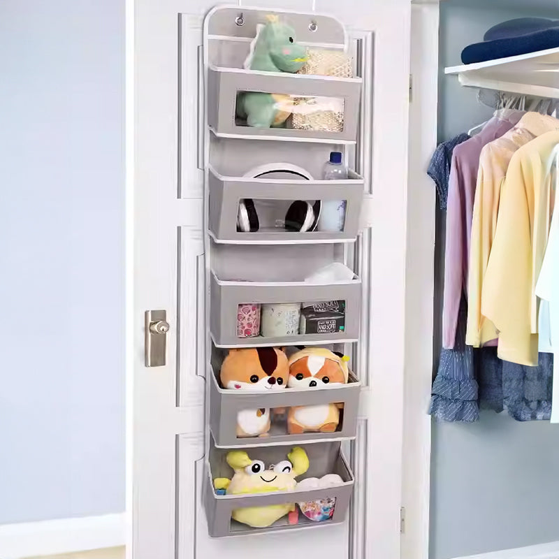 5-Shelf Hanging Storage Organizer – Anti-Tilt Design with 5 Large Pockets, Ideal for Bedroom, Bathroom, or Living Room (Over-the-Door Use)
