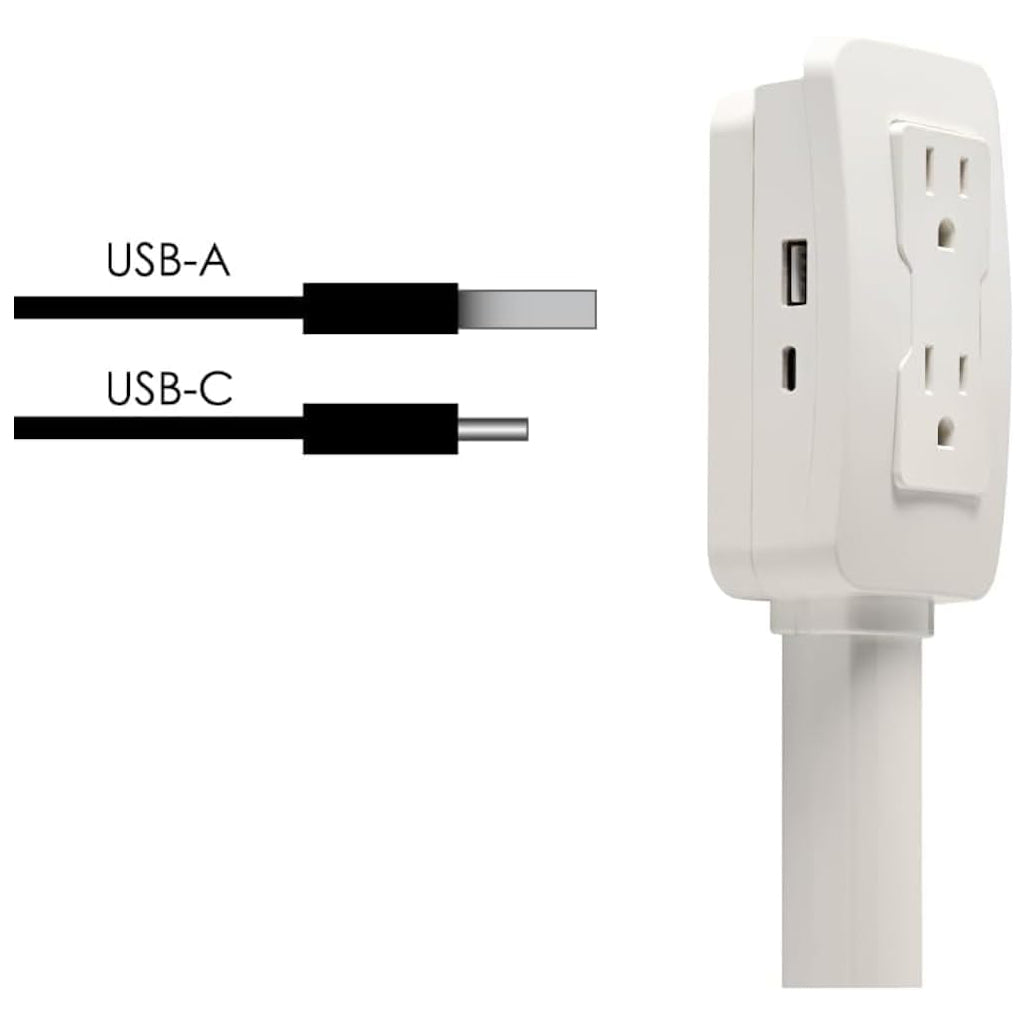 Electrical Outlet Extender. Access Hard-to-Reach Outlets! Features USB-A, USB-C, and 2 AC Outlets, Extends 22"-34", Rotates 180°. Use Behind Couches, Nightstands, Desks, and More.