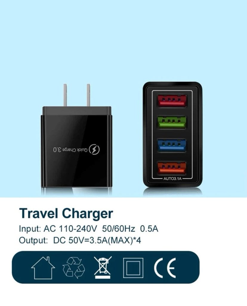4-Port USB Wall Charger Cube – Compact Quick Charge Plug Block, Portable for Travel & Home Use