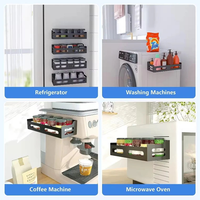 Magnetic Spice Rack Organizer for Refrigerator – Wall Mount Metal Hanging Seasoning Rack