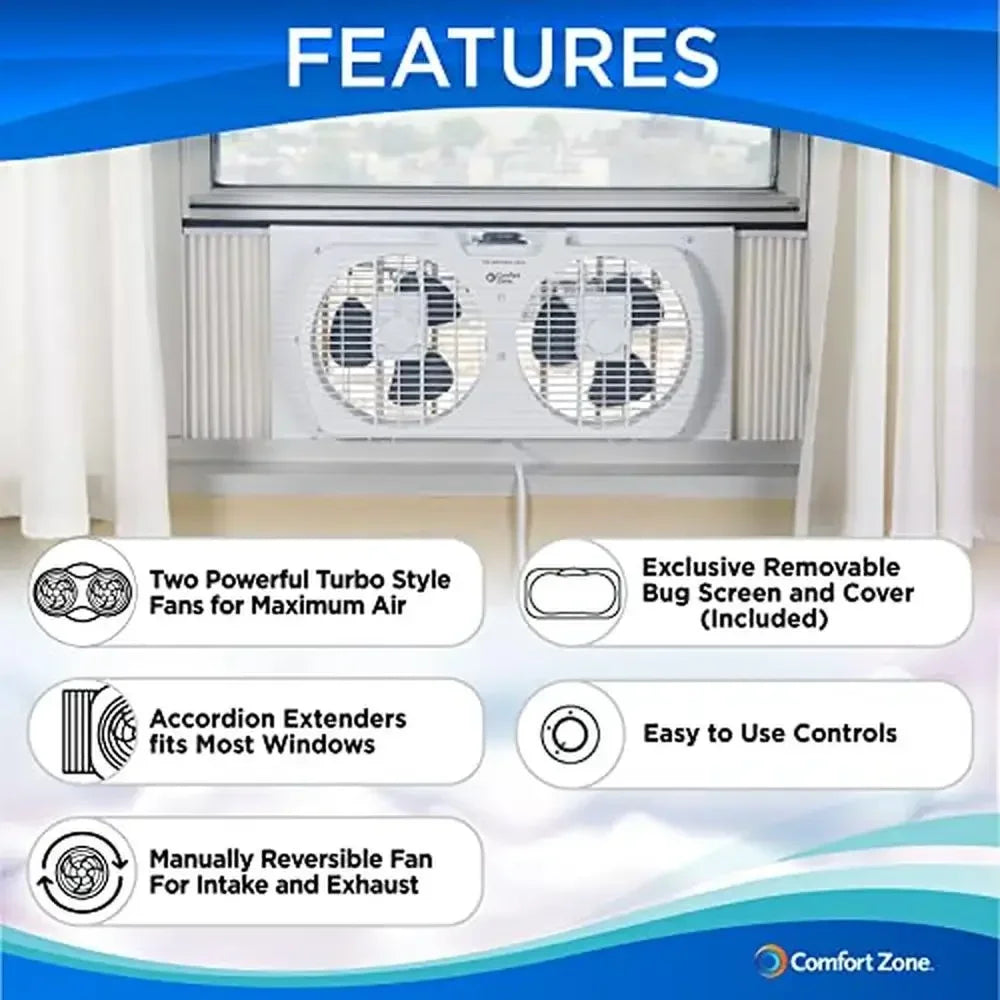 Twin Window Fan with Reversible Airflow Control – 2-Speed Exhaust & Intake Function