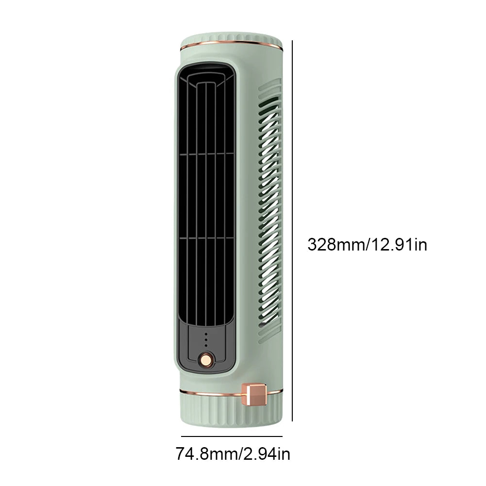 Portable Bladeless Tower Fan – USB Rechargeable Desktop Air Conditioner, Quiet Cooling Fan for Home & Bedroom