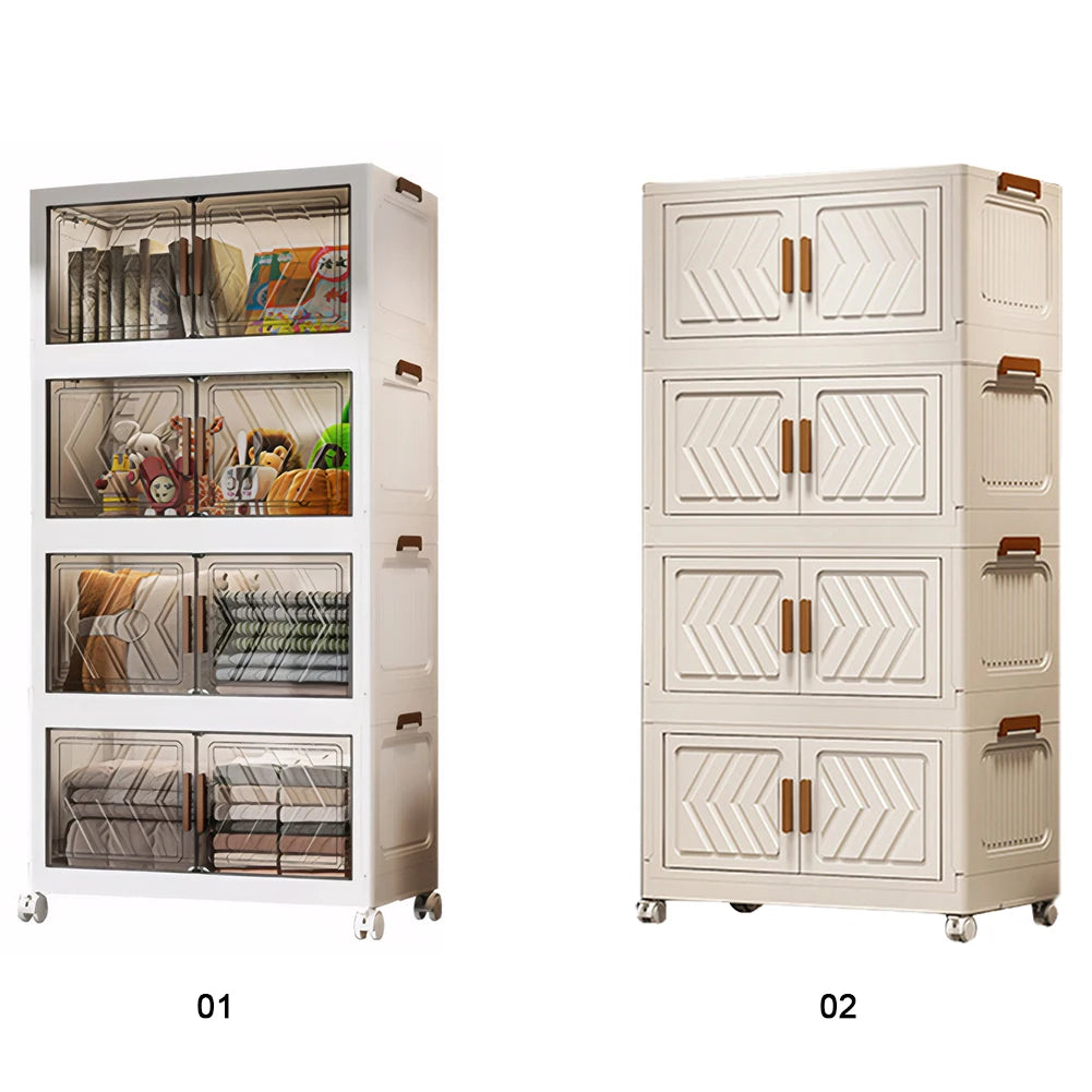 4-Tier Stackable Storage Bins with Lids, Doors & Wheels – Foldable Organizer for Apartment or Dorm