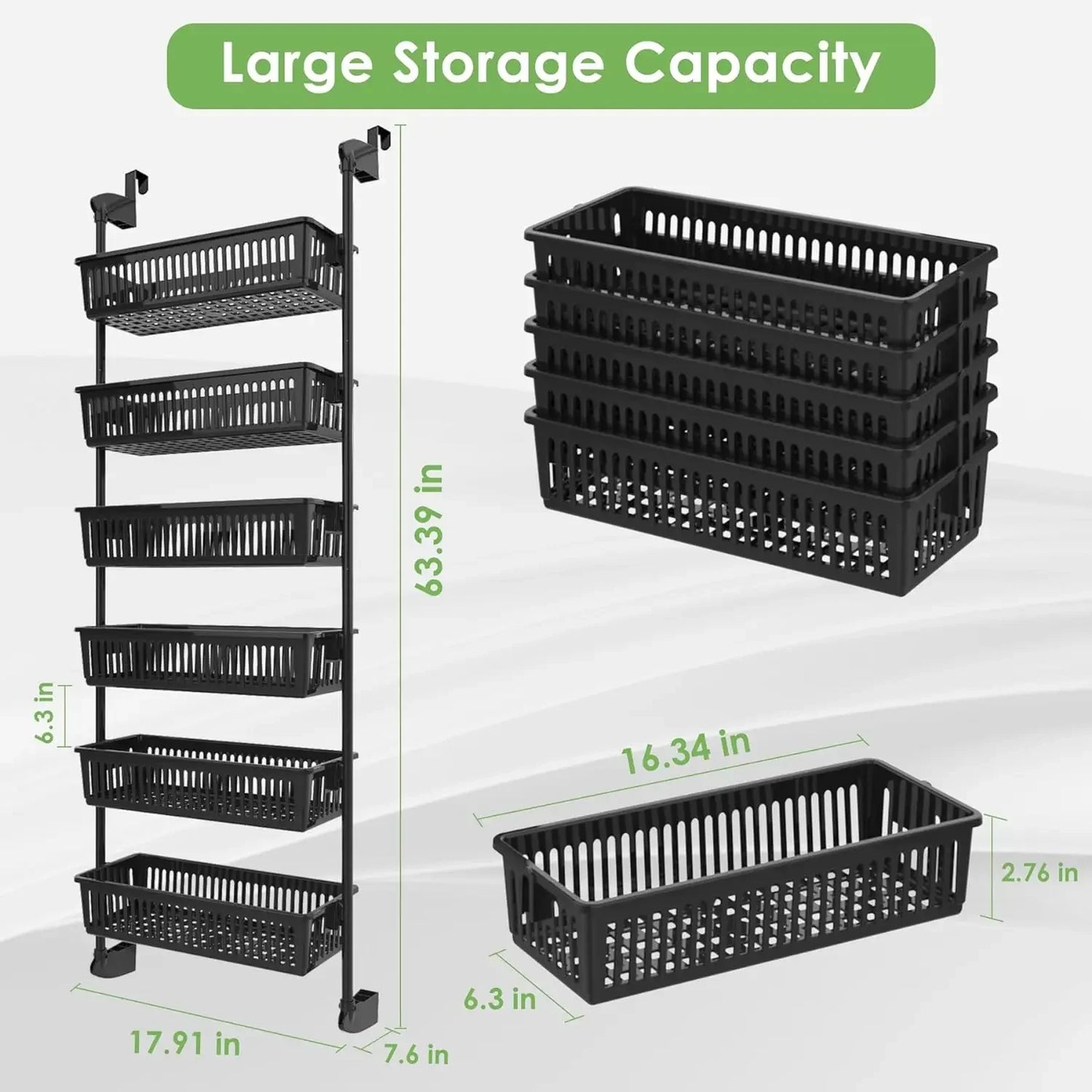 Over-the-Door Pantry Organizer – 6-Tier Adjustable Metal Rack with Baskets, Heavy-Duty Wall-Mounted Storage for Kitchen & Pantry