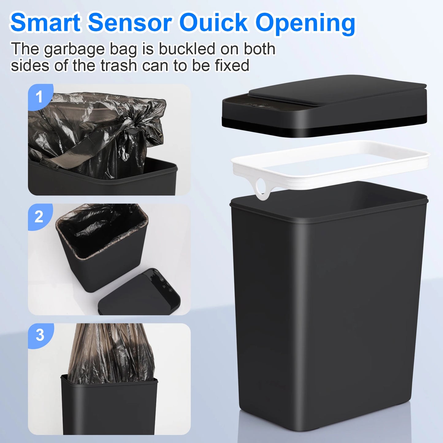 2-Pack 12L Automatic Trash Cans – Touchless Motion Sensor Slim Bins with Lid (Black)