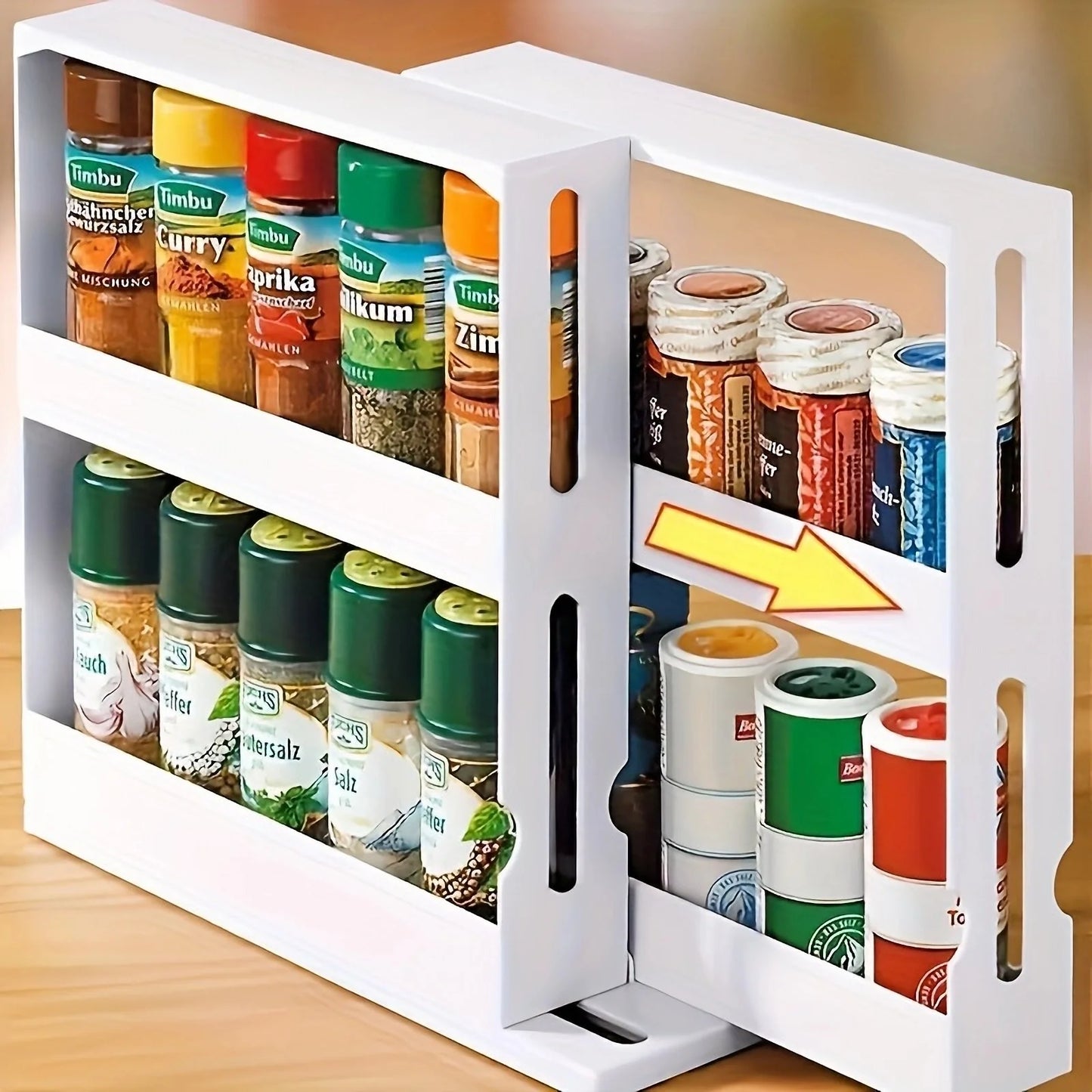 Compact Spice Storage Rack – 2-Tier Swivel Organizer for Countertops