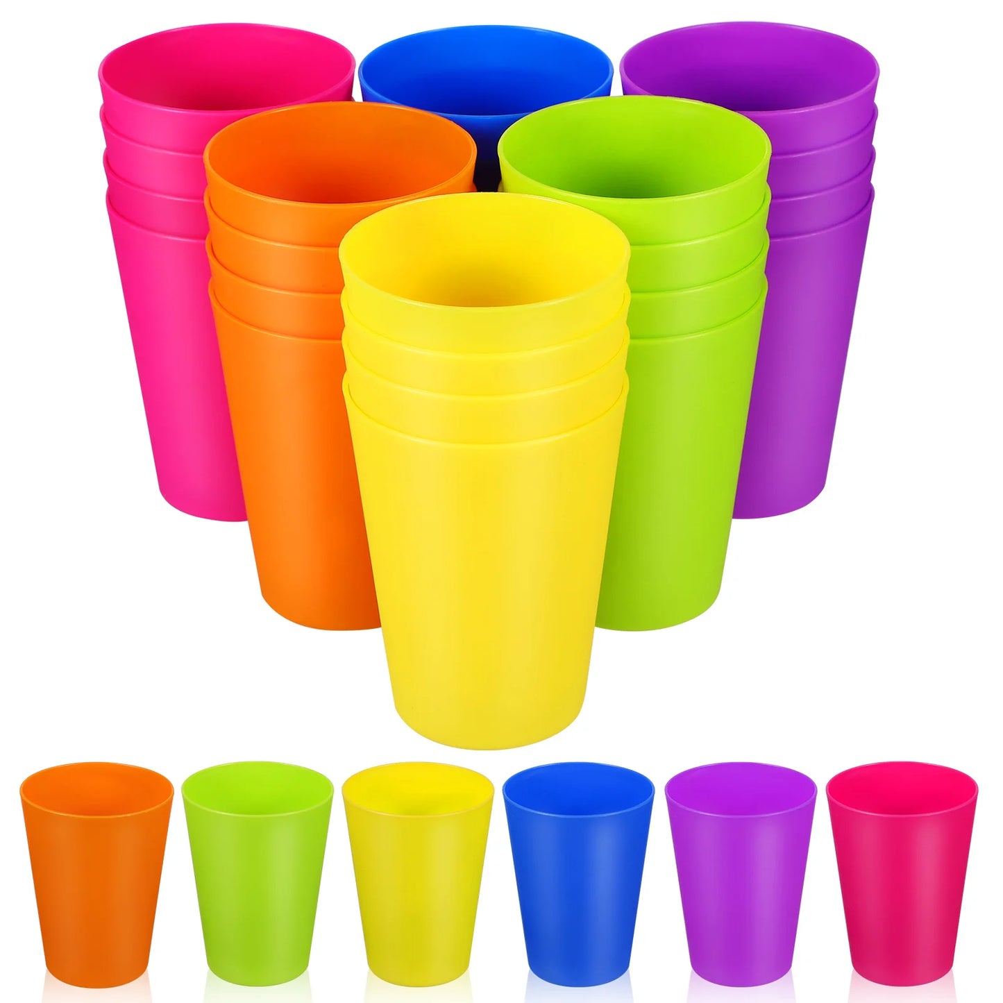 24-Piece Reusable Plastic Drinking Cups – Colorful Durable Water Tumblers for Kitchen, Dining & Bar
