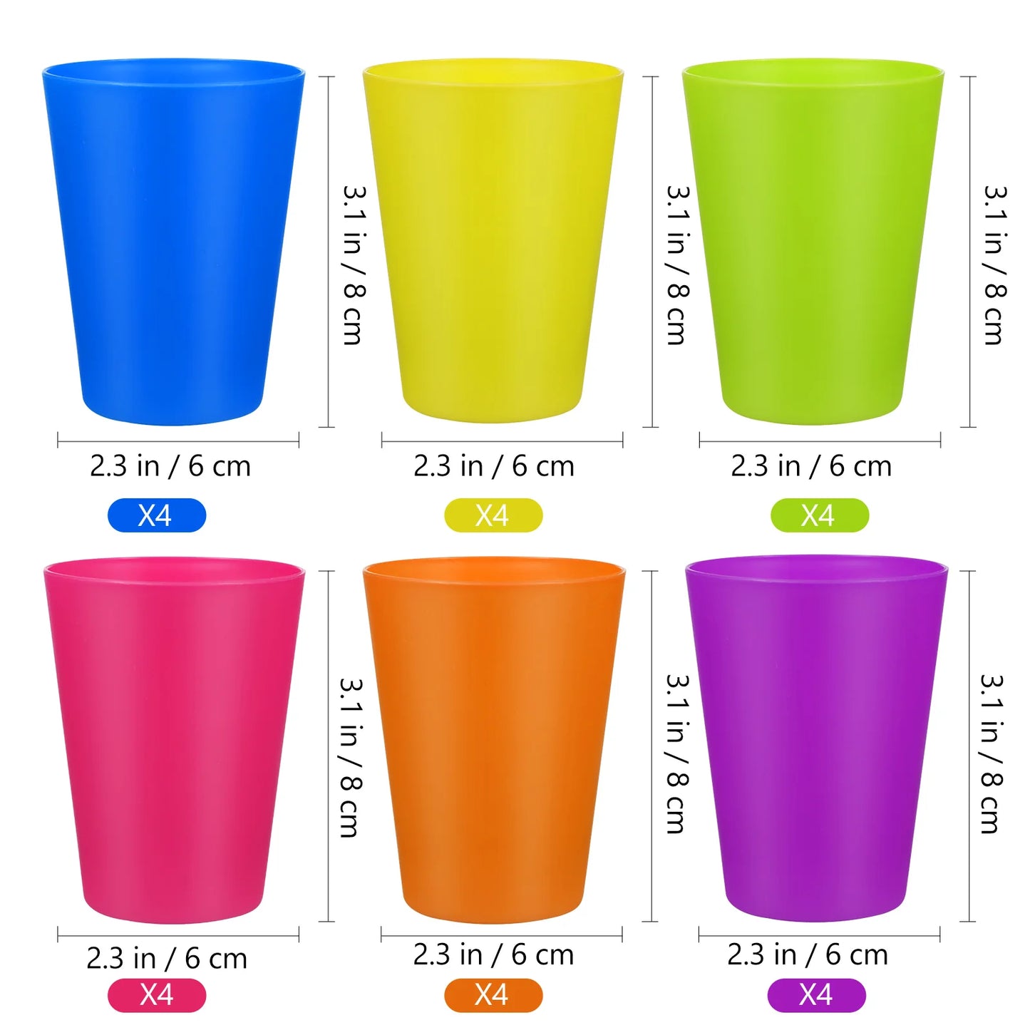24-Piece Reusable Plastic Drinking Cups – Colorful Durable Water Tumblers for Kitchen, Dining & Bar