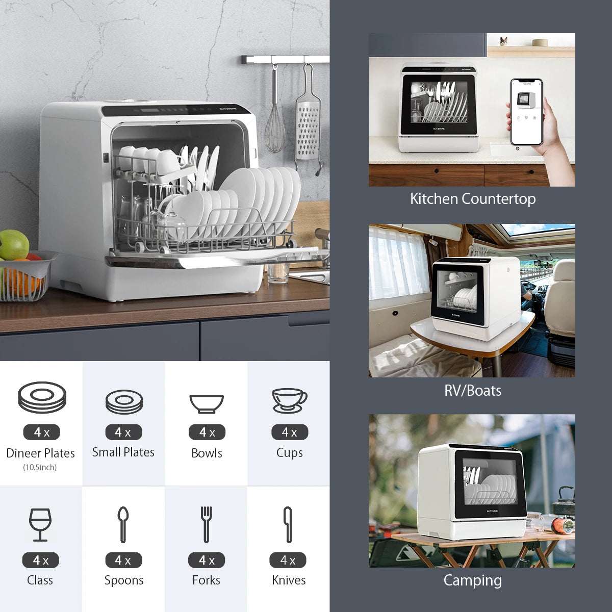 Portable Countertop Dishwasher with APP Control Intelligence