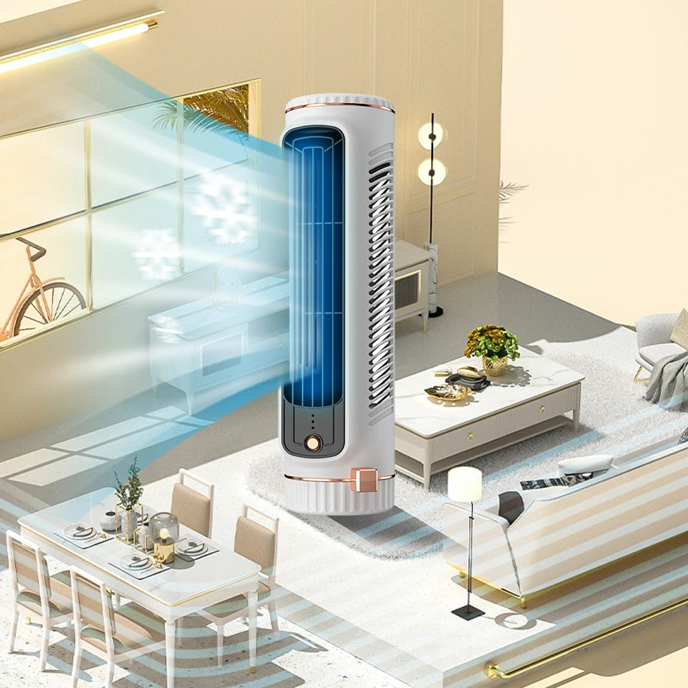 Portable Bladeless Tower Fan – USB Rechargeable Desktop Air Conditioner, Quiet Cooling Fan for Home & Bedroom