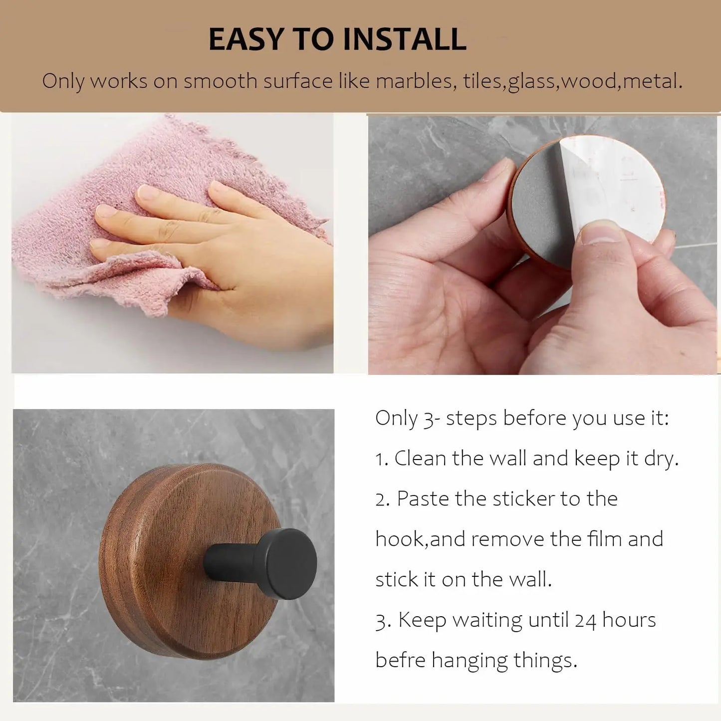 Self-Adhesive Wooden Wall Hooks – Modern Natural Wood Hangers for Coats, Hats, Towels & More