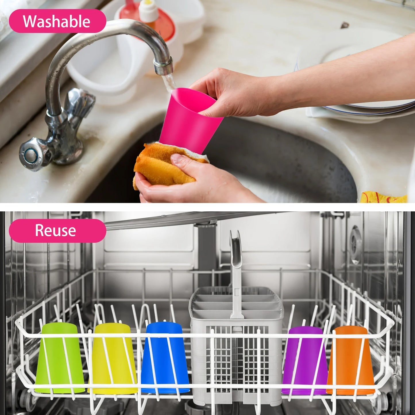 24-Piece Reusable Plastic Drinking Cups – Colorful Durable Water Tumblers for Kitchen, Dining & Bar