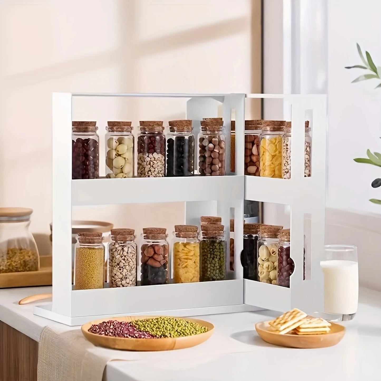 Compact Spice Storage Rack – 2-Tier Swivel Organizer for Countertops