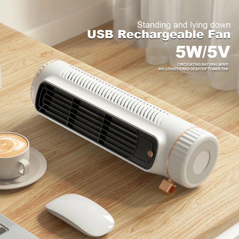 Portable Bladeless Tower Fan – USB Rechargeable Desktop Air Conditioner, Quiet Cooling Fan for Home & Bedroom