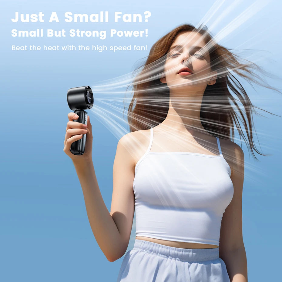 Turbo Handheld Fan – 5000mAh Rechargeable | 6 Speeds, Foldable, Digital Display