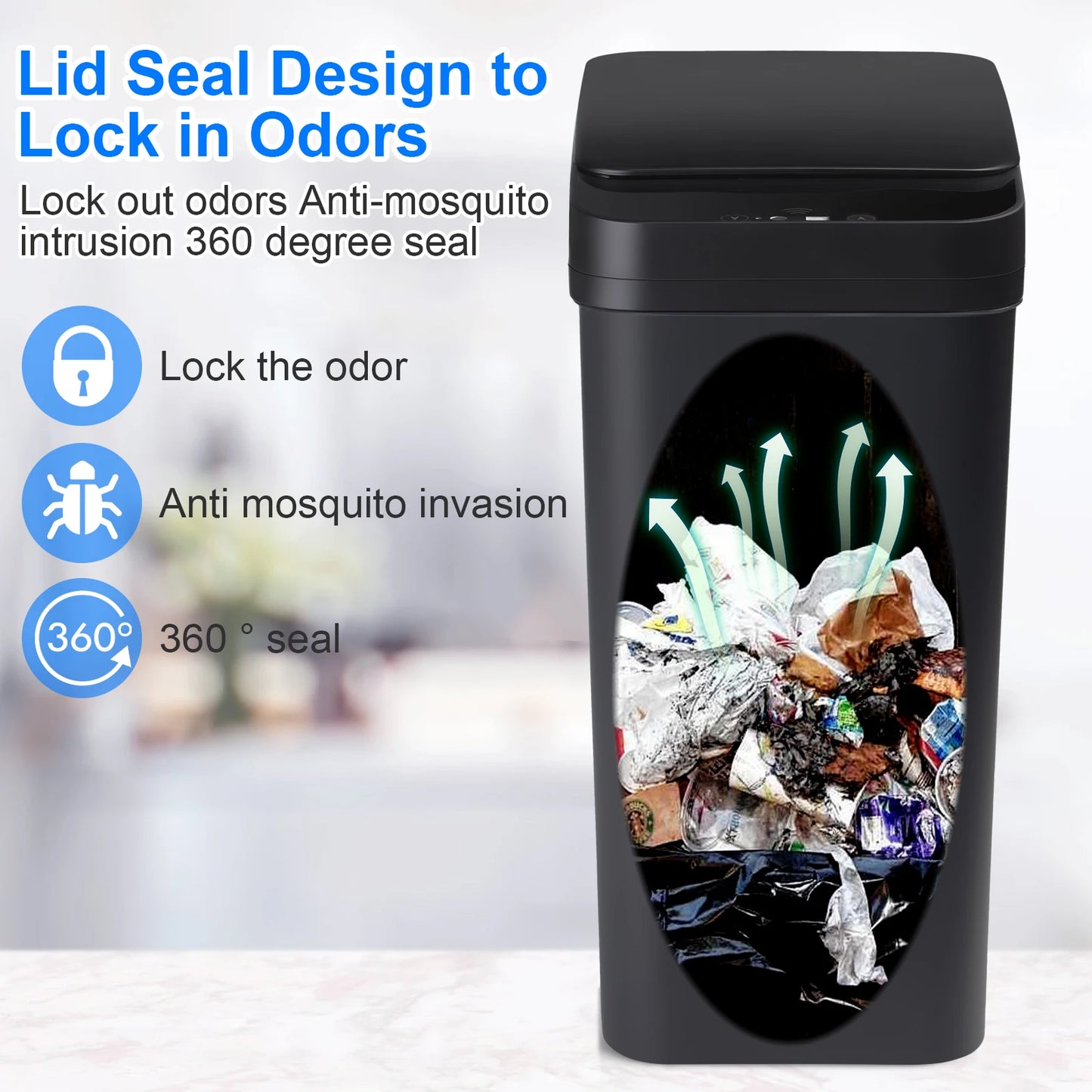 2-Pack 12L Automatic Trash Cans – Touchless Motion Sensor Slim Bins with Lid (Black)