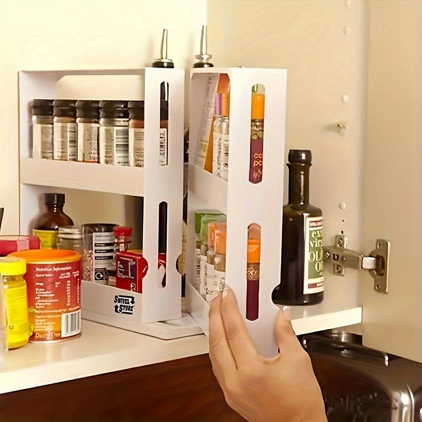 Compact Spice Storage Rack – 2-Tier Swivel Organizer for Countertops