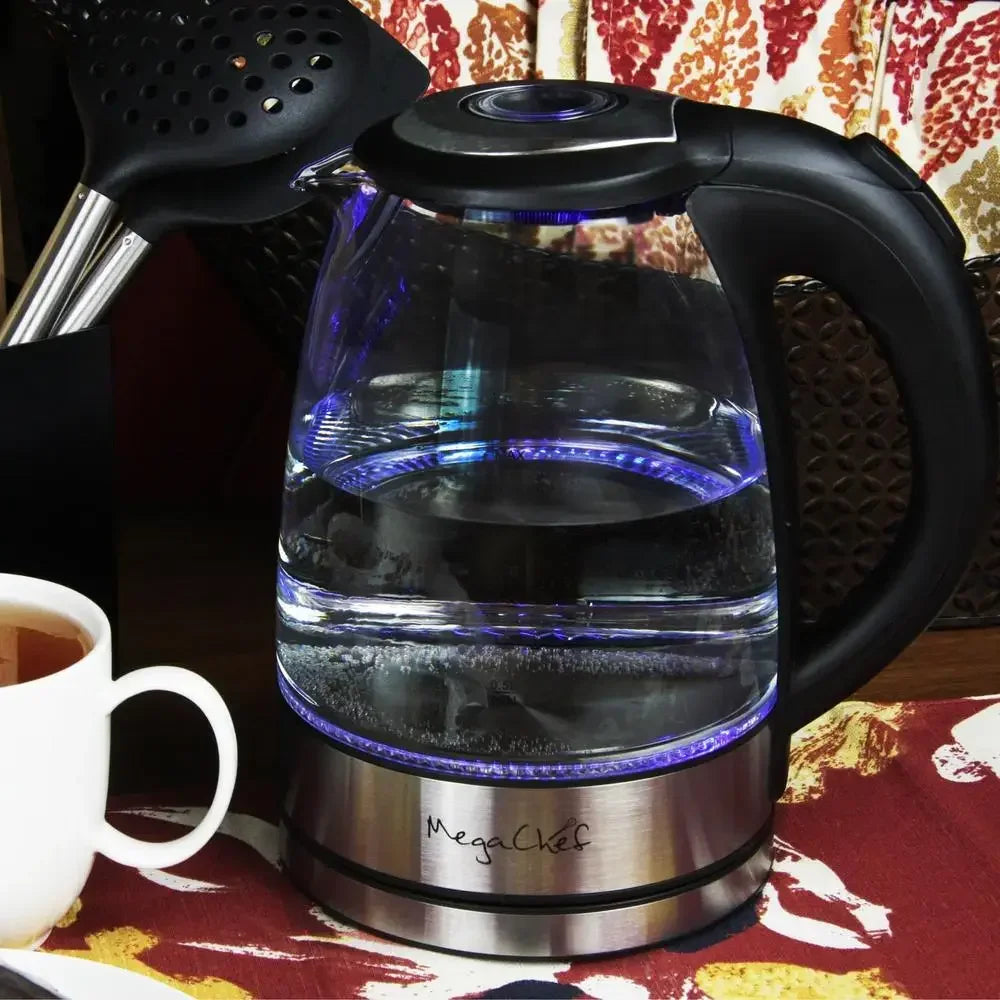 Electric Tea Kettle 1.7L Stainless Steel Auto Shut-Off Drip-Free Spout LED Light Concealed Heating