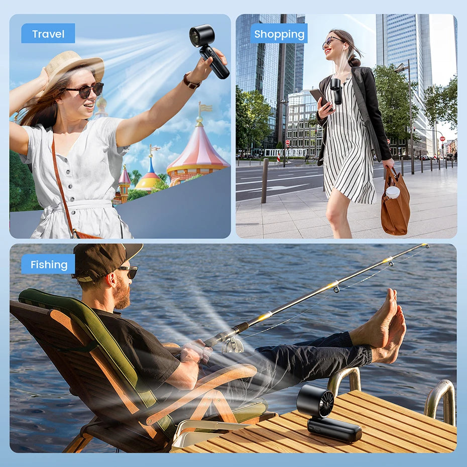 Turbo Handheld Fan – 5000mAh Rechargeable | 6 Speeds, Foldable, Digital Display