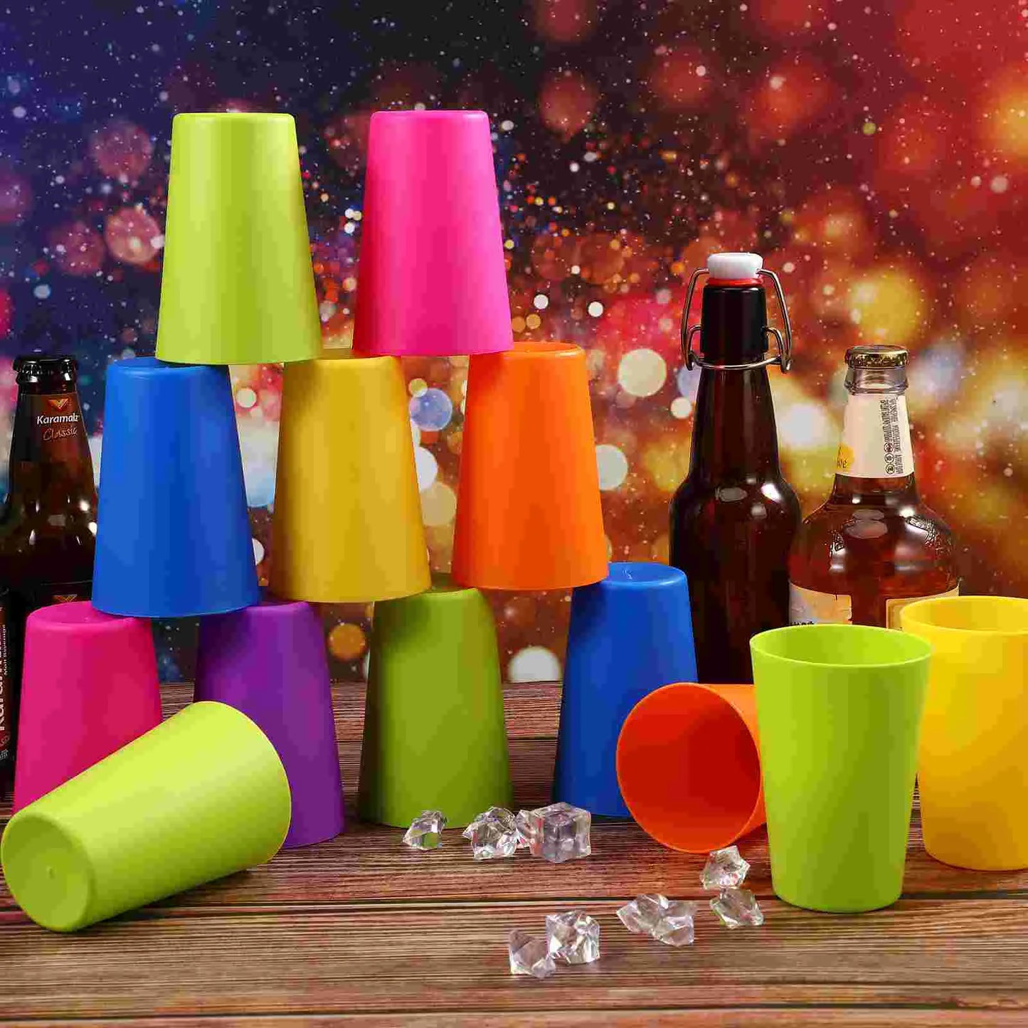 24-Piece Reusable Plastic Drinking Cups – Colorful Durable Water Tumblers for Kitchen, Dining & Bar
