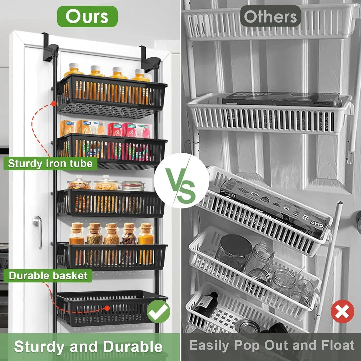 Over-the-Door Pantry Organizer – 6-Tier Adjustable Metal Rack with Baskets, Heavy-Duty Wall-Mounted Storage for Kitchen & Pantry