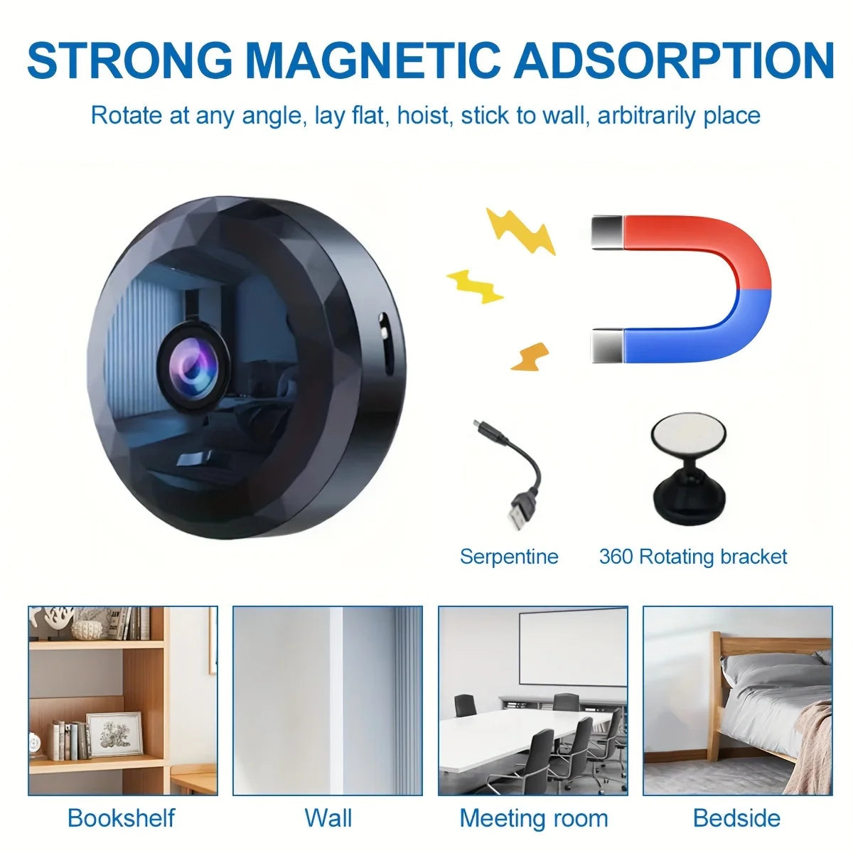 Mini Security Camera – HD, Wifi, Night Vision, Motion Sensor, Rechargeable Battery, Easy Install