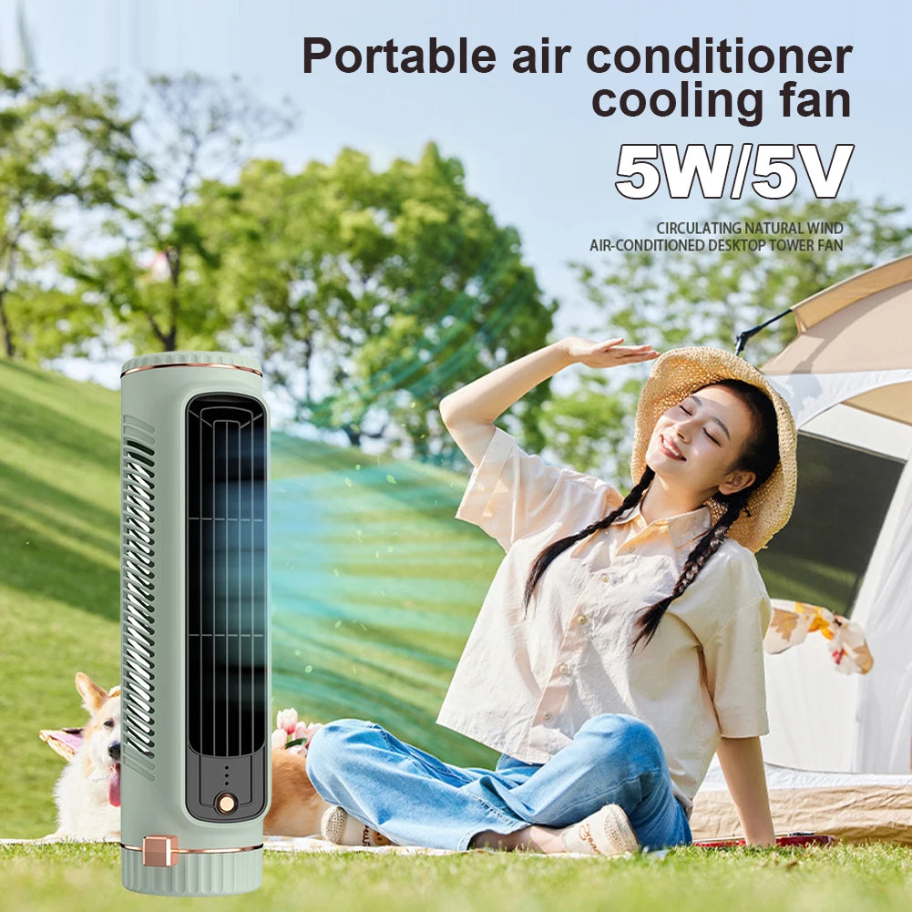 Portable Bladeless Tower Fan – USB Rechargeable Desktop Air Conditioner, Quiet Cooling Fan for Home & Bedroom