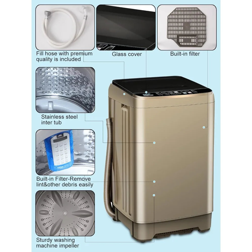 Compact 25 lb Fully Automatic Top-Load Washing Machine – Touch Control, Stainless Steel Tub, 10 Programs