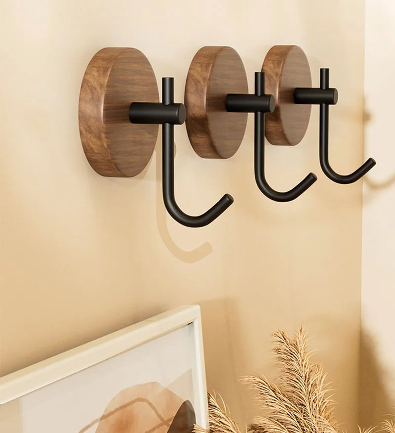 Self-Adhesive Wooden Wall Hooks – Modern Natural Wood Hangers for Coats, Hats, Towels & More
