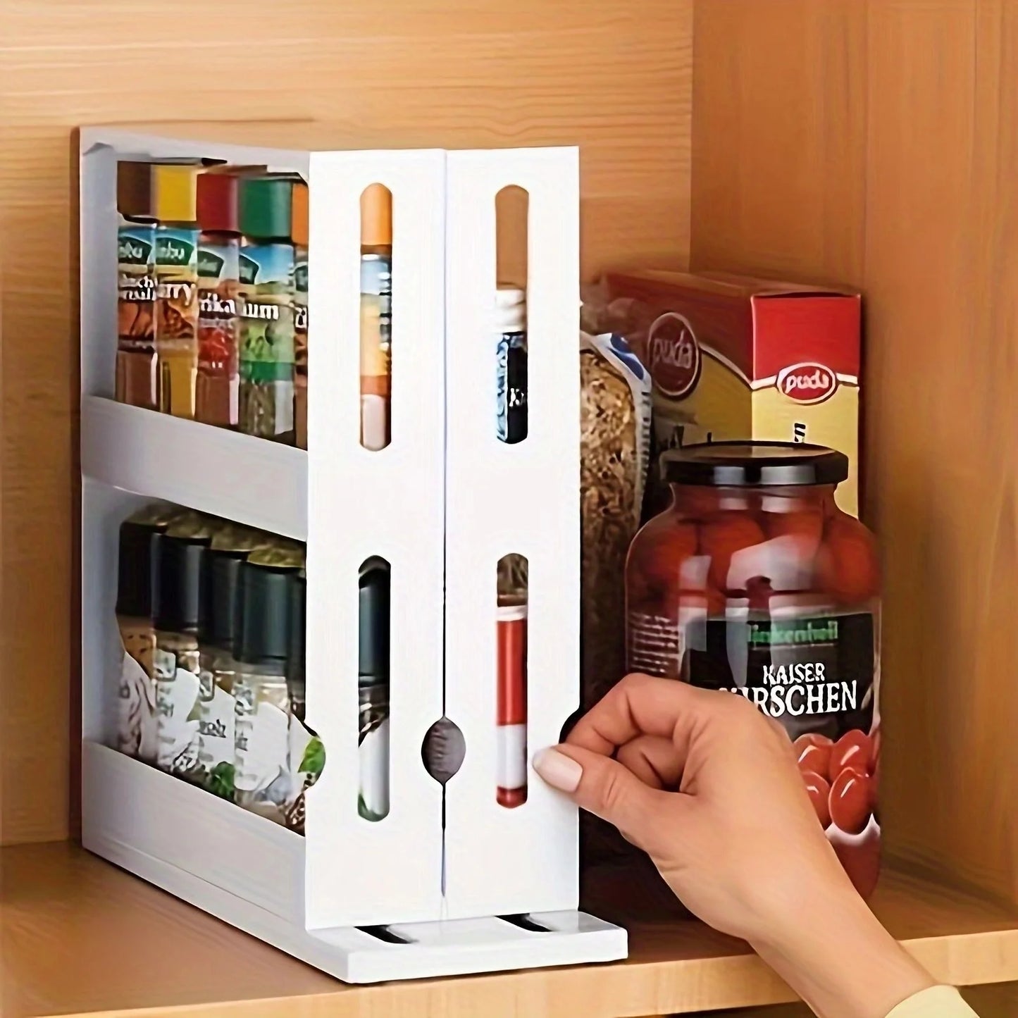 Compact Spice Storage Rack – 2-Tier Swivel Organizer for Countertops