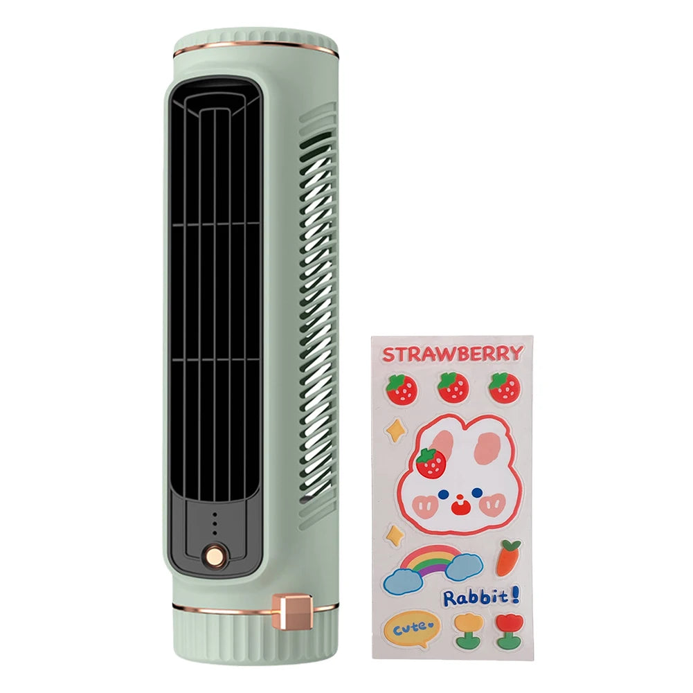 Portable Bladeless Tower Fan – USB Rechargeable Desktop Air Conditioner, Quiet Cooling Fan for Home & Bedroom