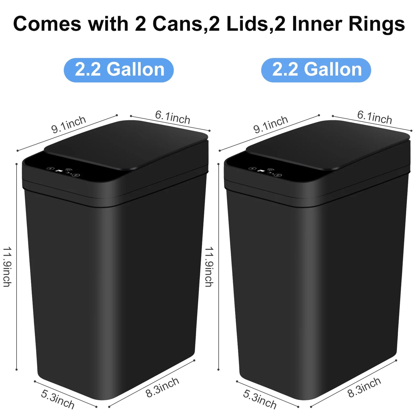 2-Pack 12L Automatic Trash Cans – Touchless Motion Sensor Slim Bins with Lid (Black)