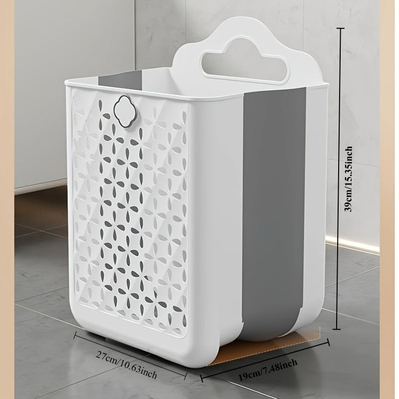 Foldable Wall-Mounted Storage Basket – No-Drill Installation, Contemporary White & Grey