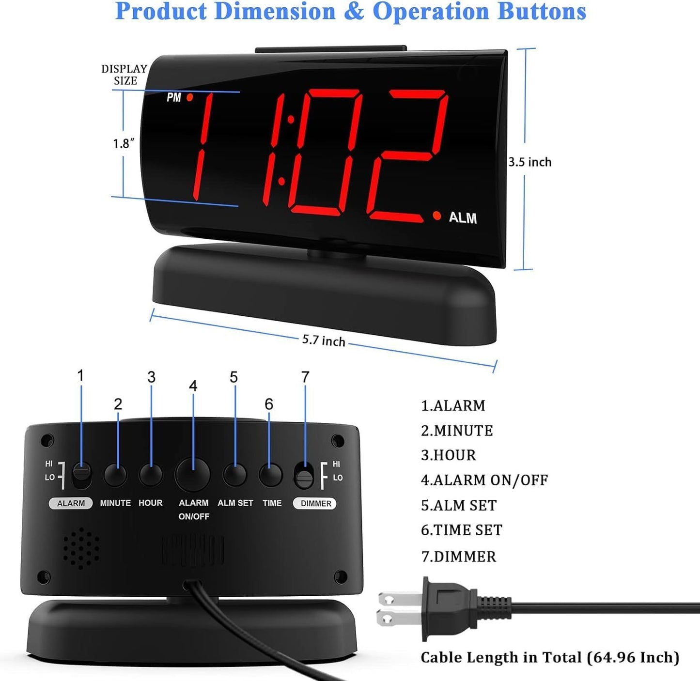 Easy-to-Use Bedside Alarm Clock – AC Powered with Battery Backup