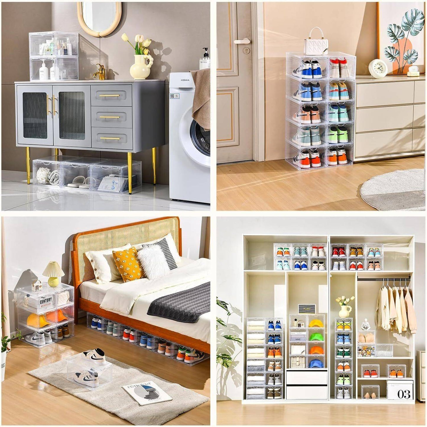 1–5x Clear Shoe Storage Boxes – Foldable, Stackable, Transparent Organizer Cases