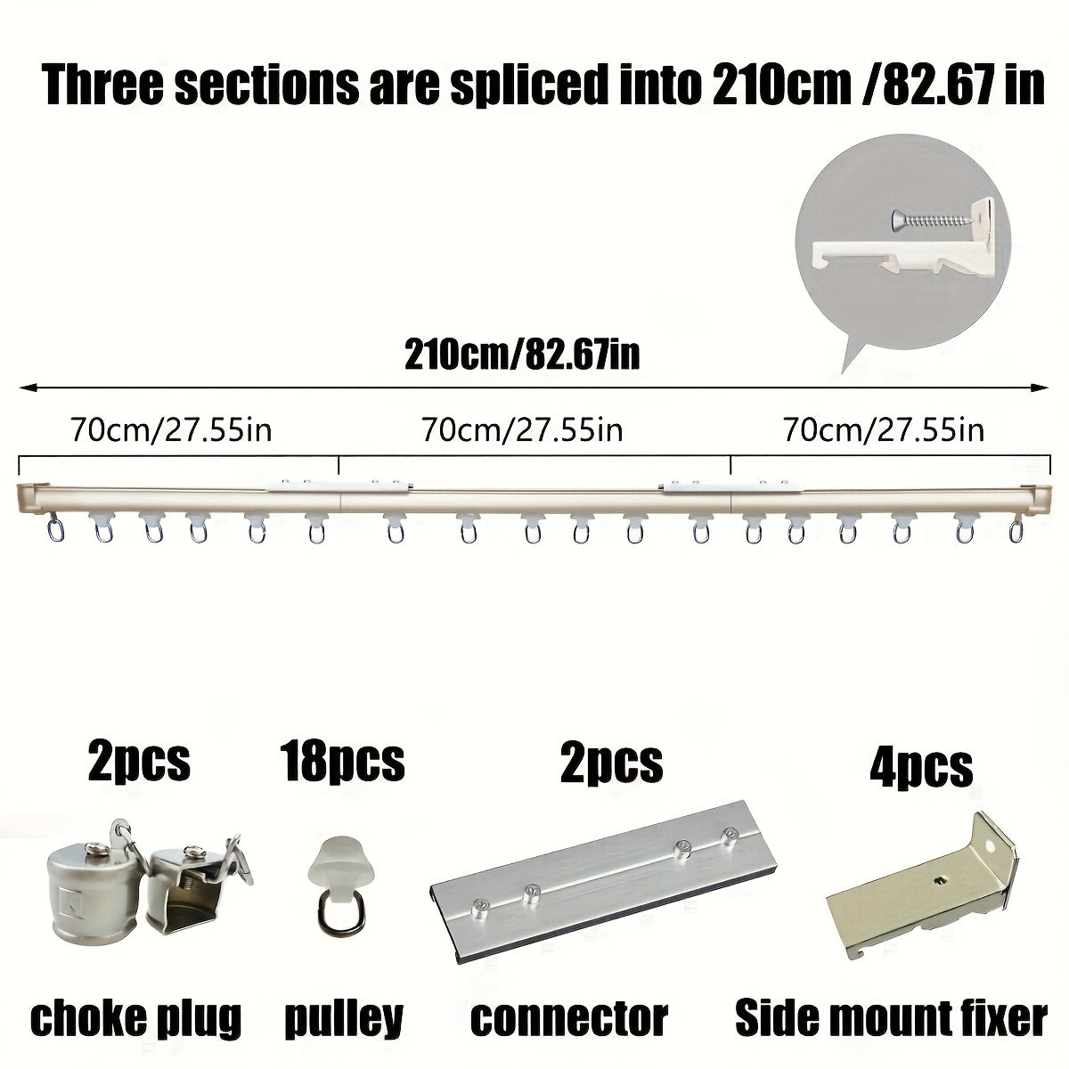 Aluminum Curtain Track – No-Drill, Quiet Glide, Adjustable for Home & Dorm Bathrooms