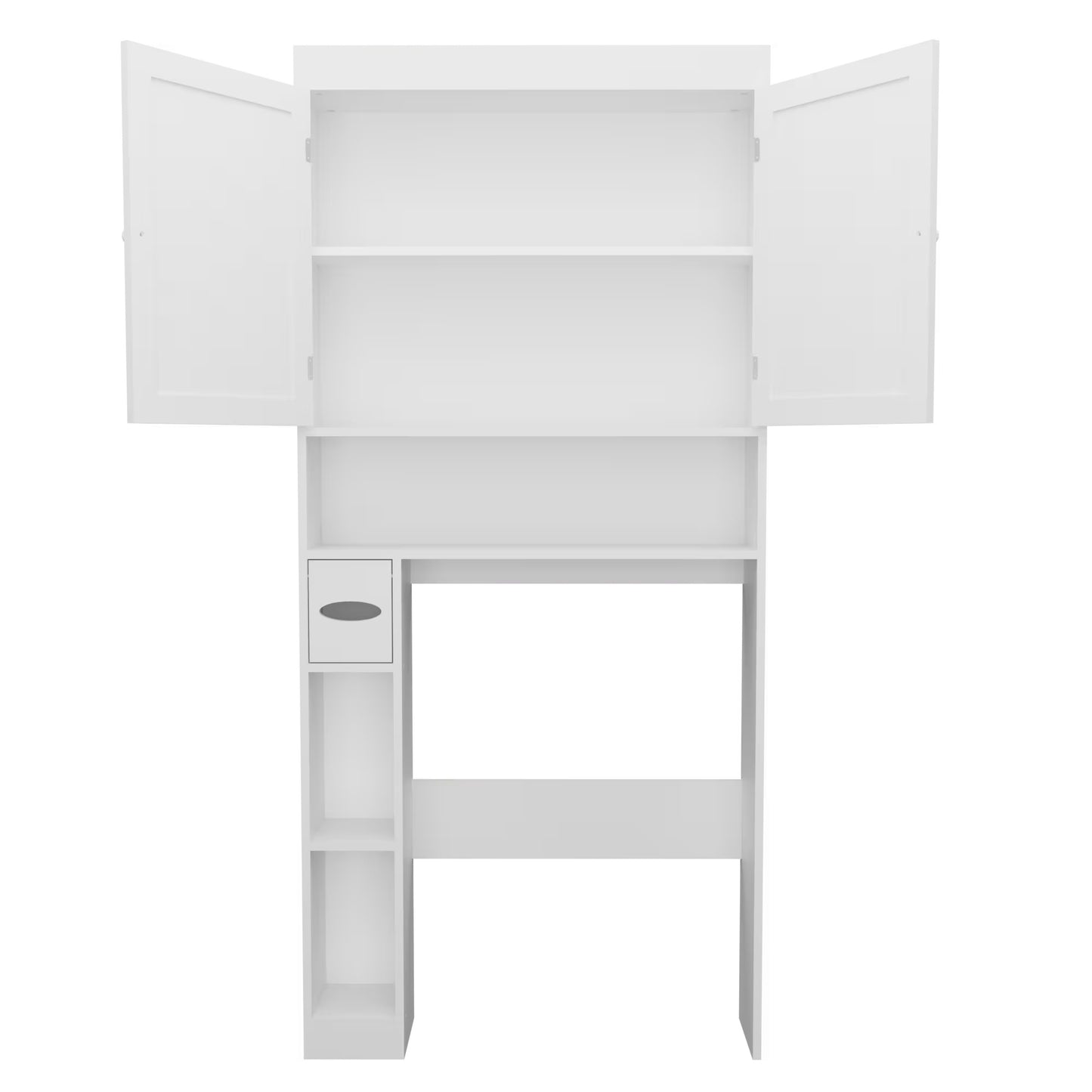 Over-the-Toilet Storage Cabinet with 2 Doors – Farmhouse Style Space-Saving Bathroom Organizer (White)